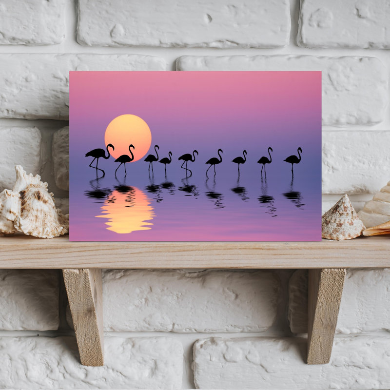 Hamiti - famille de flamants roses, art mural contemporain abstrait, H 12 po x l 18 po