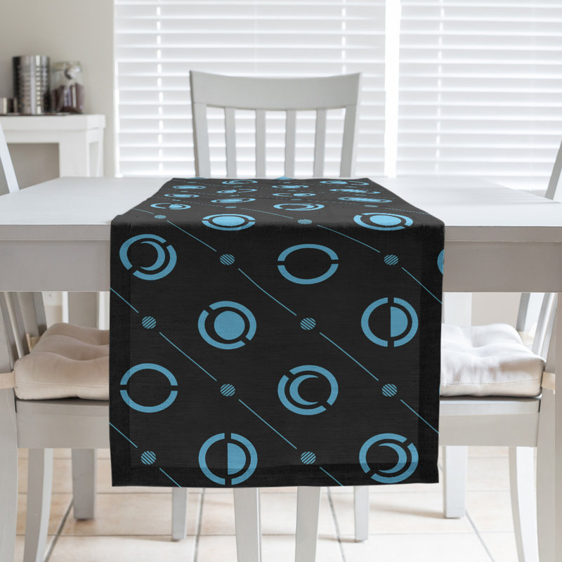 Classic Moon Phases Table Runner, 16" x 72", Black/Teal