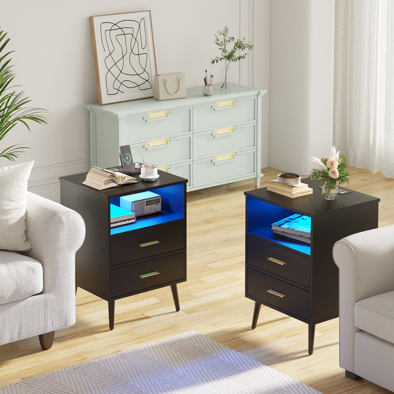 Ensemble de table de chevet l 17,7 po Targo, Noir / noir / or
