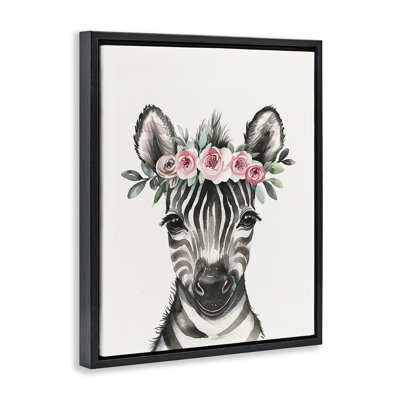  Nursery Floral Zebra Floater Canvas Wall Art by LSR Design Studio