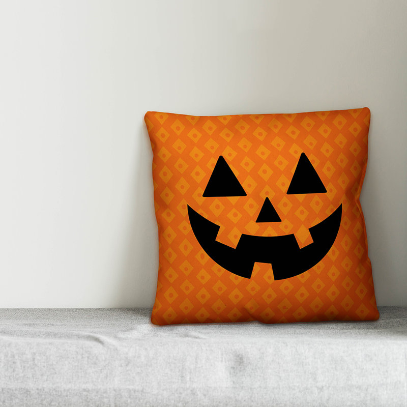 Cute Jack O'Lantern Outdoor Reversible Throw Pillow, Outdoor