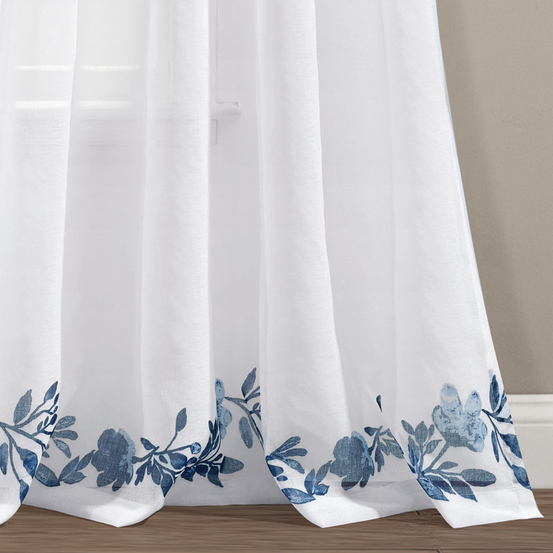 Tanisha Navy Sheer Floral Vine Polyester Window Panels