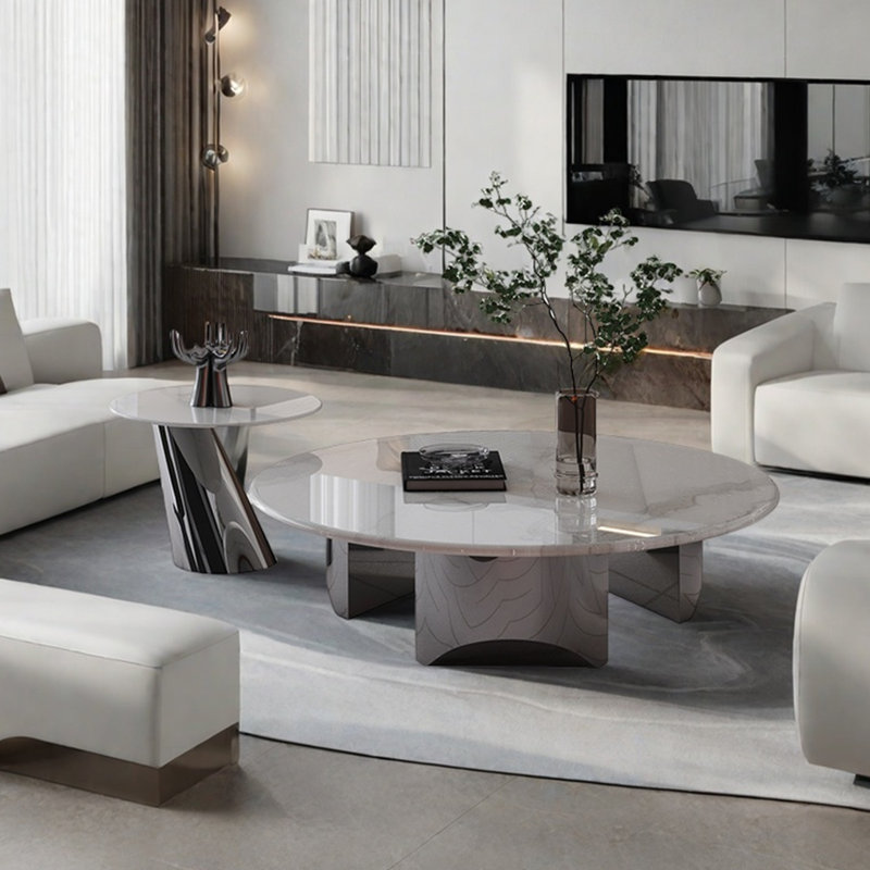 Round super crystal stone coffee table