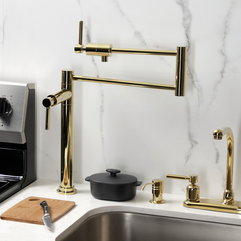 Kingston Brass Concord Two-Handle 1-Hole Deck Mount Pot Filler Faucet, Lever Handle, Polished Brass