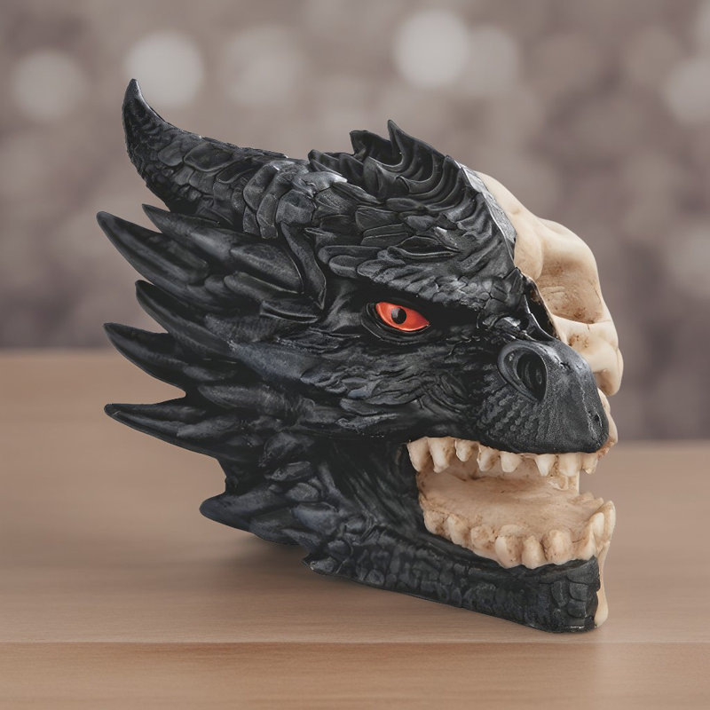 Figurine crâne de dragon noir, H 7 po x l 6,25 po x P 6 po