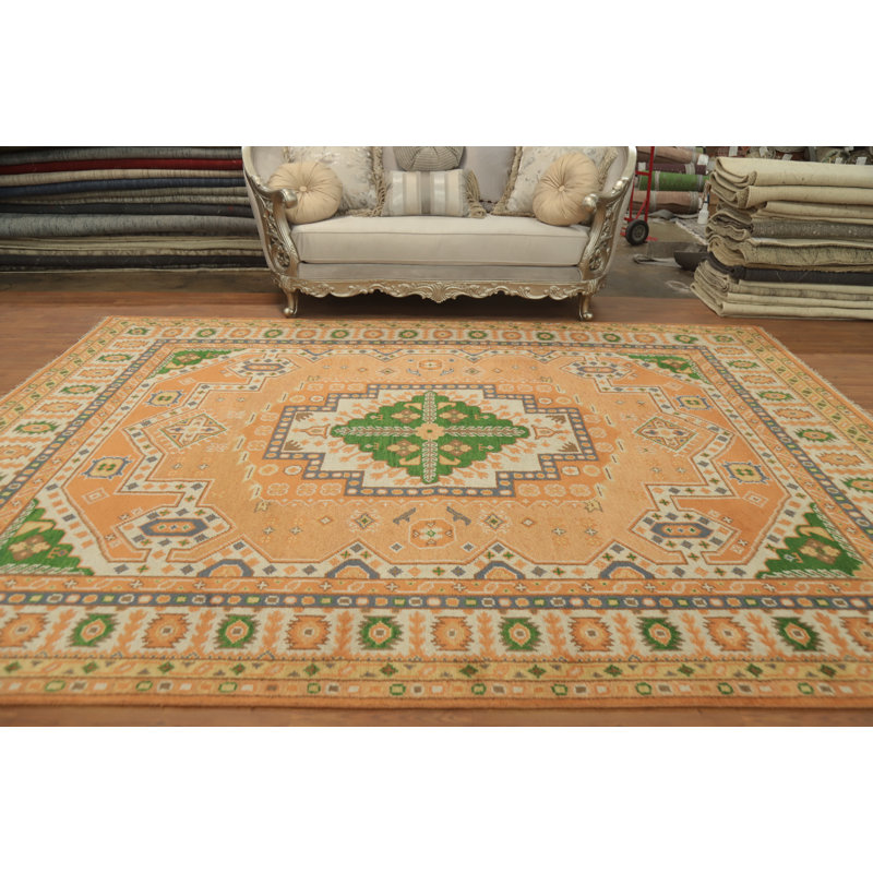 Tapis indien à motif géométrique fait à la main Kazak 9 x 12