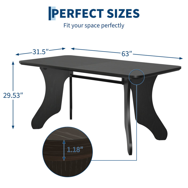 Table à manger rectangulaire de 160 cm pour 4 à 6 personnes, avec pieds inspirés des bois de cerf et structure métallique robuste, style ferme moderne.