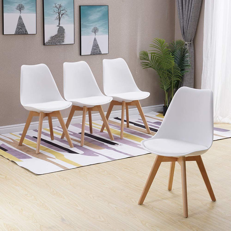 4 Ayden Upholstered Dining Chair with Cushion Seat Padding, White