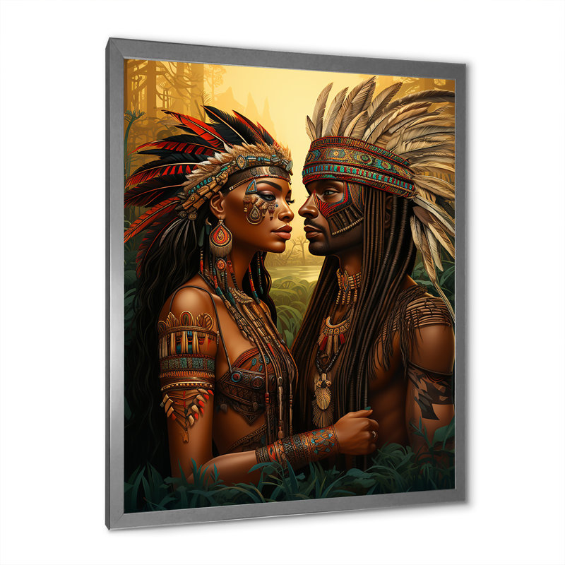 «Native Couple Celebrating Divine Love» sur toile, Cadre simple argenté, H 20 po x l 12 po x P 1 po