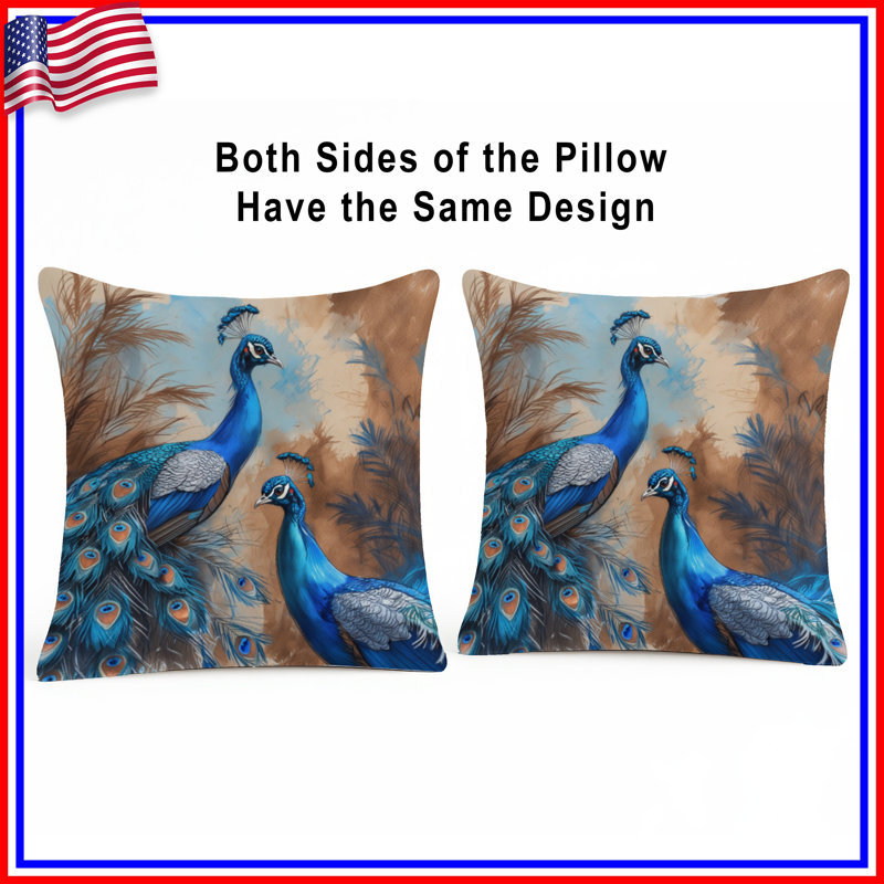 Coussins décoratifs Blue Peacock, 16 x 16 pouces