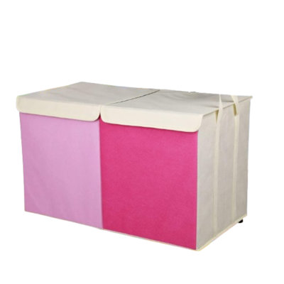 Très grand coffre de rangement pour jouets pliable rose avec couvercle