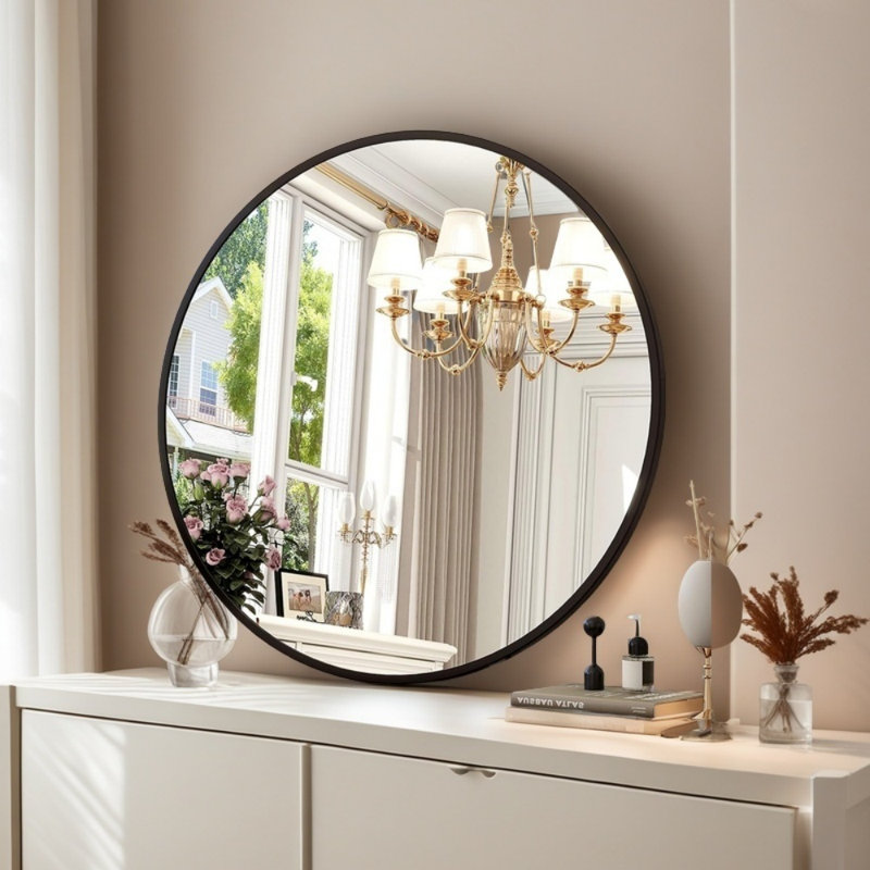 20-Inch Black Round Wall Mirror Circle Bathroom Mirrors For Over Sink, Entryway, Living Room, Vanity, 30" x 30", Black