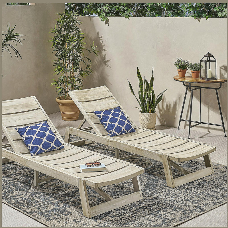 Chaise longue en bois, ensemble de 2, Chêne