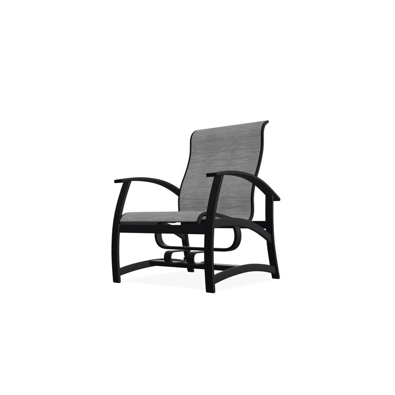 Belle Isle Sling Aluminum Frame Hidden Motion Chat/Lounge Chair With Marine Grade Polymer Arm Accent, Black, Mocha Sunbrella®