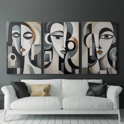 Feminine Series XXVI -Set Of 3 Gallery Wrapped Canvas -Ready to Hang