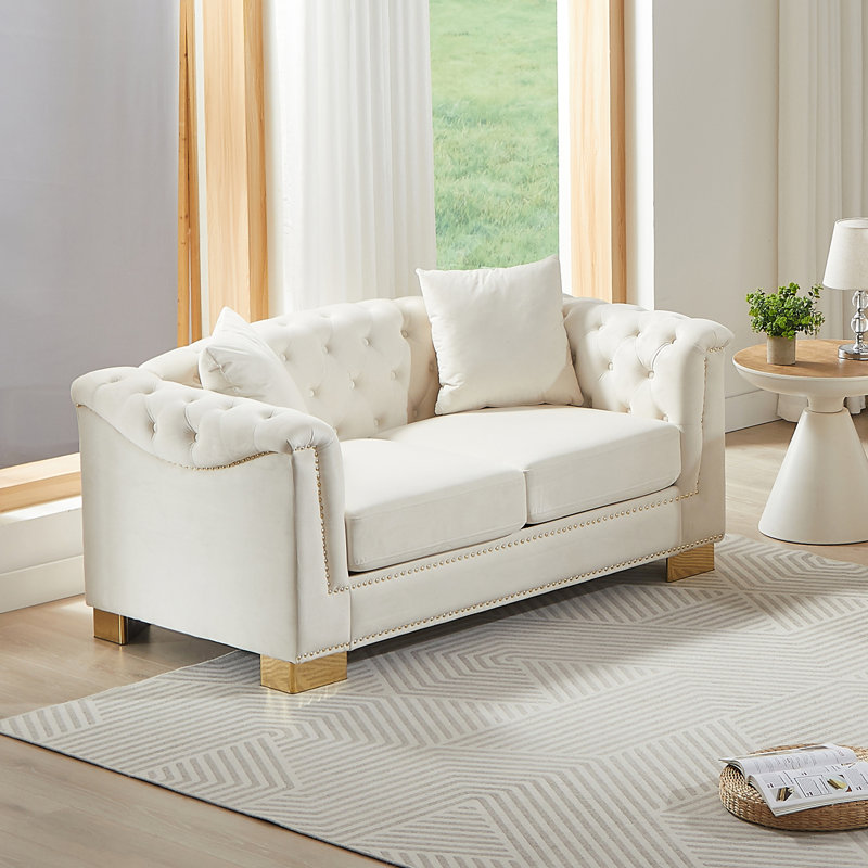 Causeuse 62 po Chesterfield, Beige