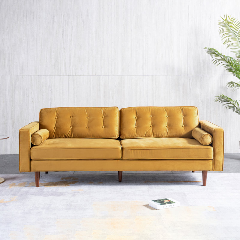 Ansonia 85" Velvet Square Arm Sofa, Gold
