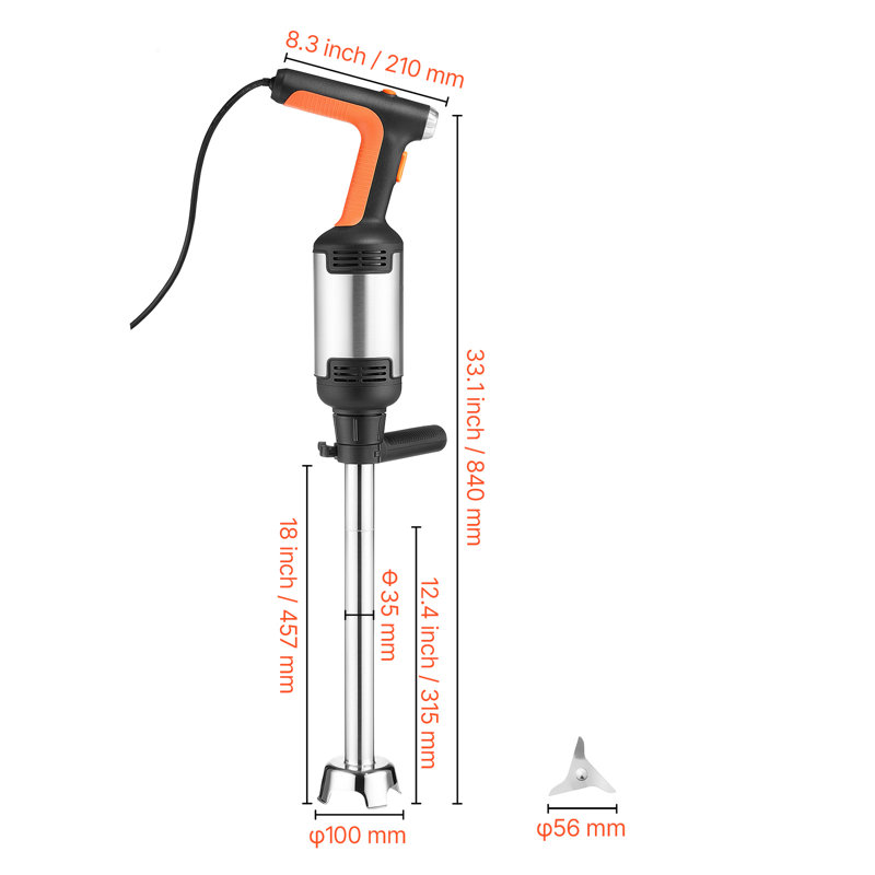 Commercial Immersion Blender, 750W, 18-inch, Heavy-Duty Hand Mixer for Restaurant, Handheld Stick for Soups & Sauces, Pure-Copper Motor, Variable Speed, Stainless Steel 3-Blade Head, Handle