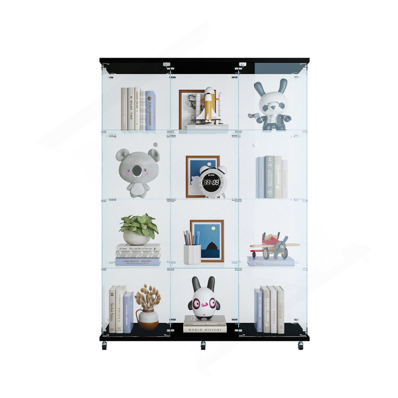 Vitrine vitrée 3 portes avec 4 tablettes, noir