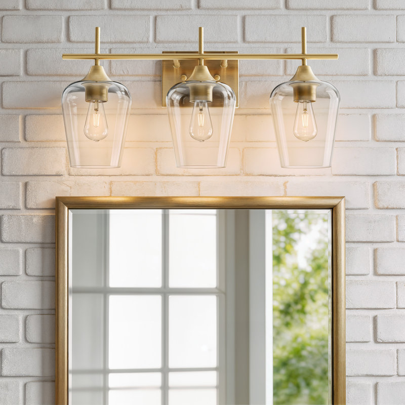 Éclairage pour meuble-lavabo à intensité variable Herminie, Laiton antique, Clair, 3 lumières