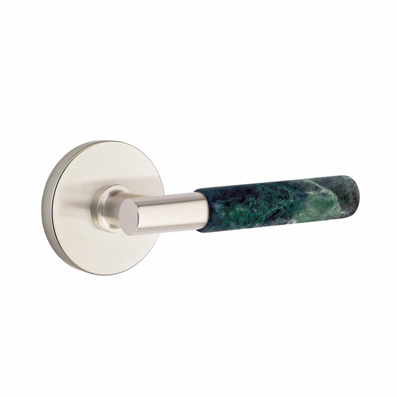 Ensemble de leviers de passage Emtek Select, rosette à disque, tige en T, poignée en marbre blanc, CF, Nickel satiné