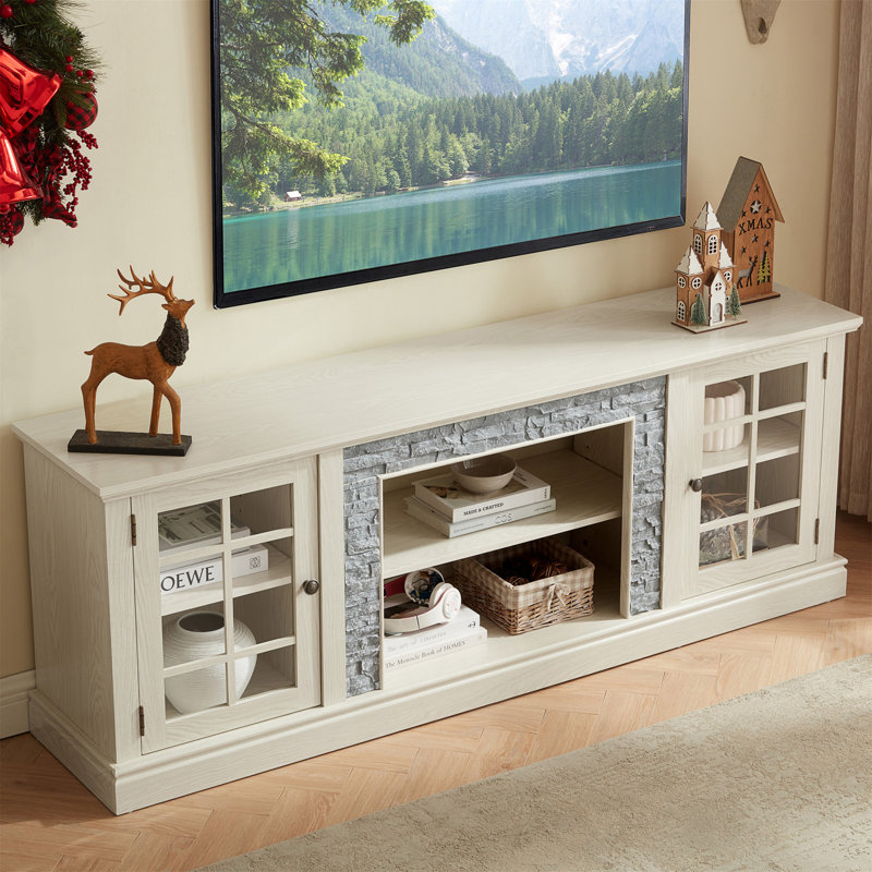 Meuble télé 70 po avec 2 portes et rangement, Blanc