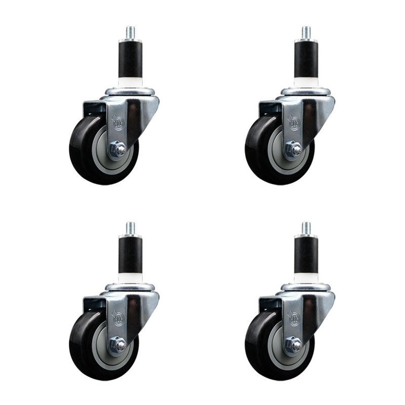 Ensemble de roulettes extensibles pivotantes en polyuréthane de 3 pouces et de 3/8 pouce SCC, Noir