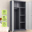 Garde-robe en métal gris, tablettes réglables, compartiments, verrouillable, chambre à coucher, placard de salon, serrure, buanderie