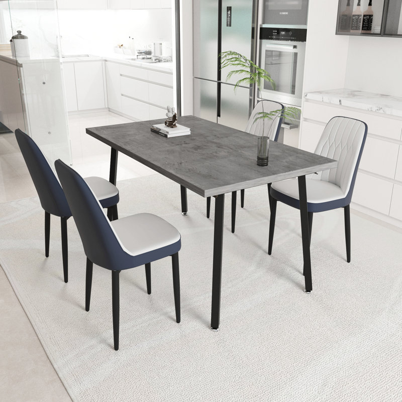 Table de salle à manger rectangulaire extensible de 55,12 à 70,87 po pouvant accueillir 4 à 6 personnes, équipée de 4 chaises de salle à manger rembourrées en tissu polyuréthane épais, d'une table de cuisine et de chaises, avec des pieds en méta