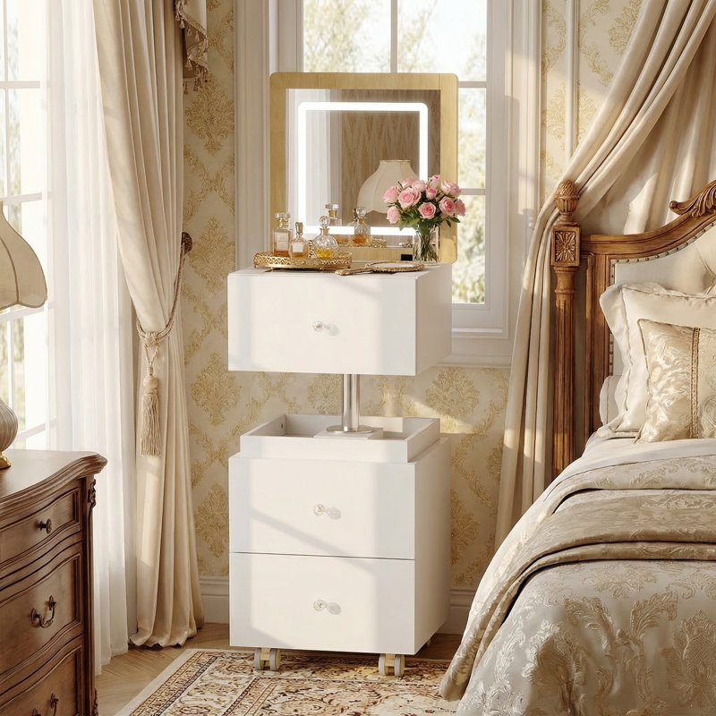 360° Rotating Makeup Vanity Desk with Adjustable Height, Flip-Top Mirror & LED Lighting