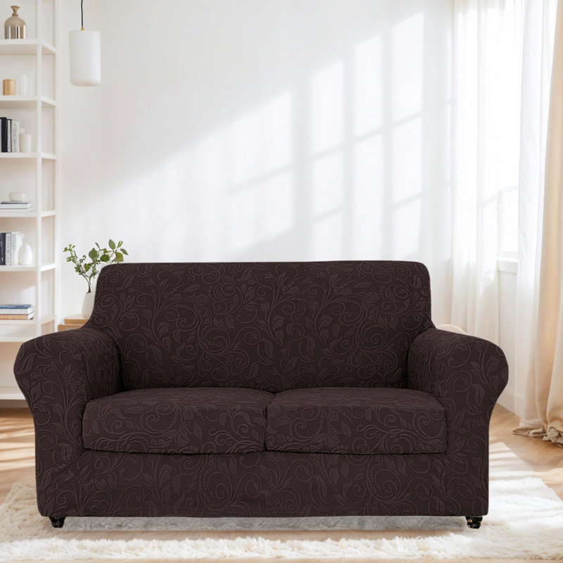 Housse de canapé en velours épais 3 pièces pour canapé à 2 coussins, Polyester brun