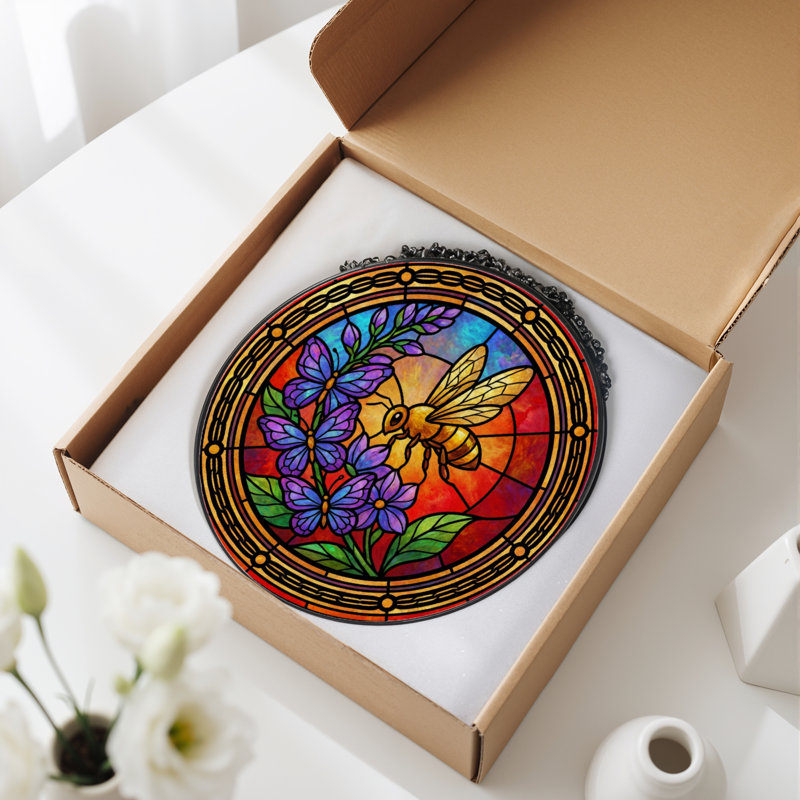 Vitrail de fenêtre en verre coloré H 7,8 po, H 7,8 po x l 7,8 po
