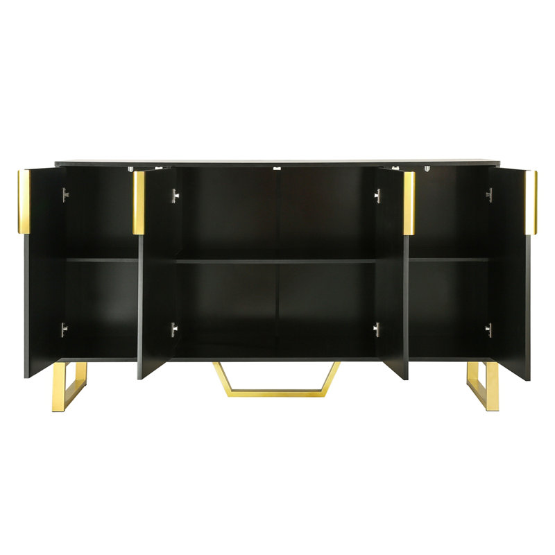 Modern Sideboard With Four Doors, Metal Handles, Legs, And Adjustable Shelves For Versatile Storage And Stylish Kitchen Organization