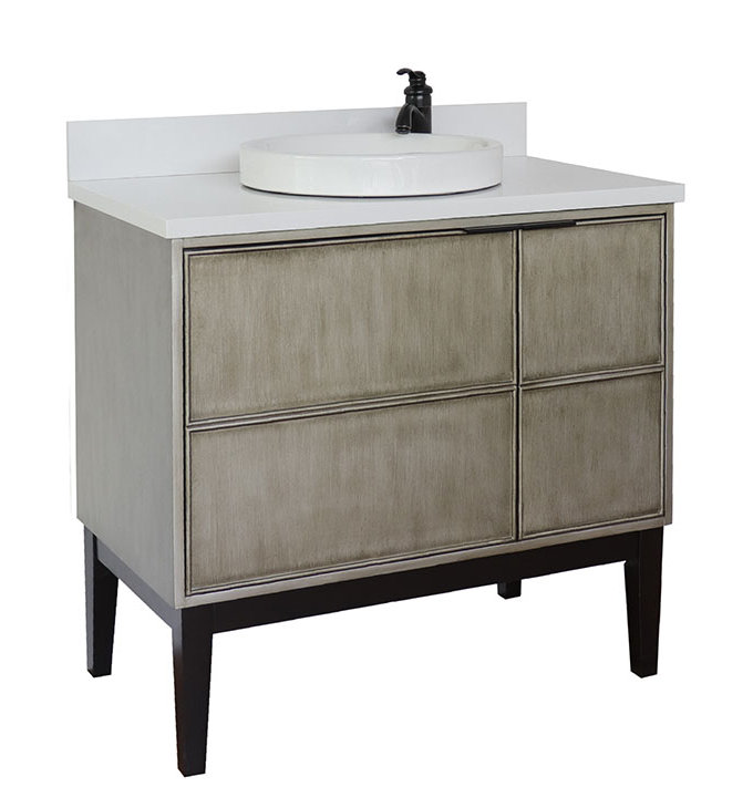 Ensemble de meuble-lavabo simple 37 po, Quartz blanc