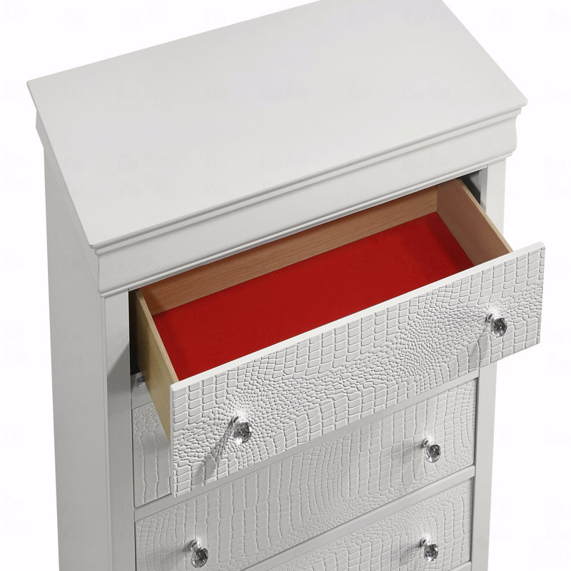 Commode à 5 tiroirs, fabrication en bois de style moderne, Blanc