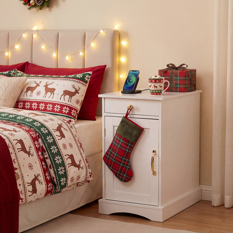 35cm W Manufactured Wood Bedside Table, White