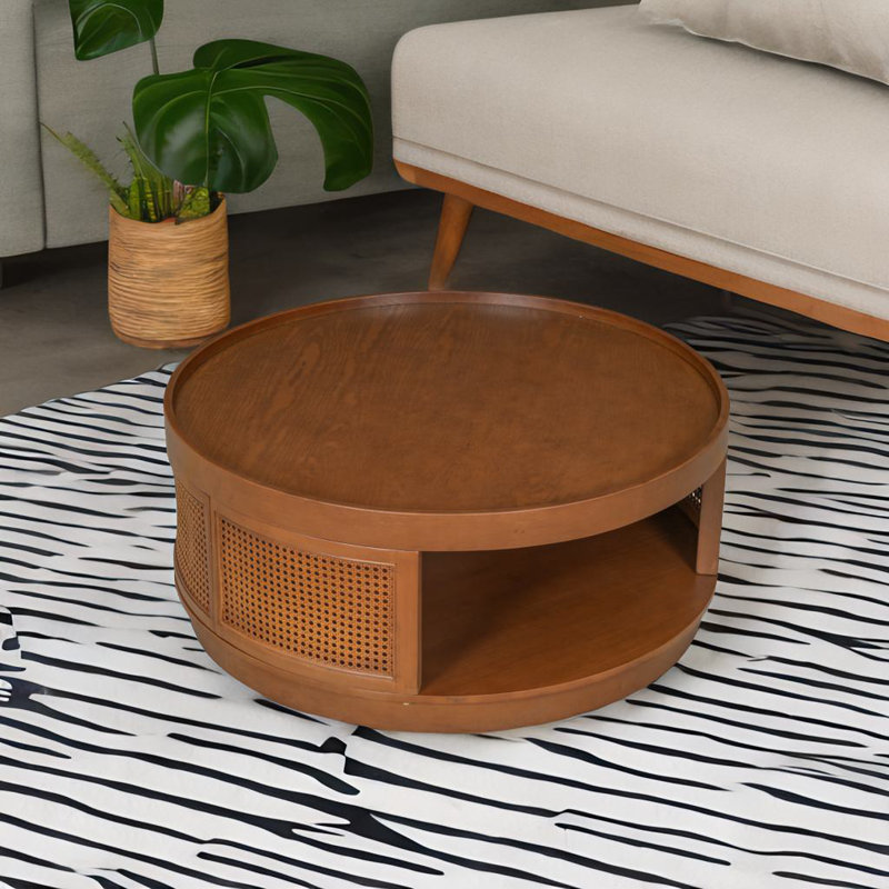 Round Cane Coffee Table, Brown, Brown
