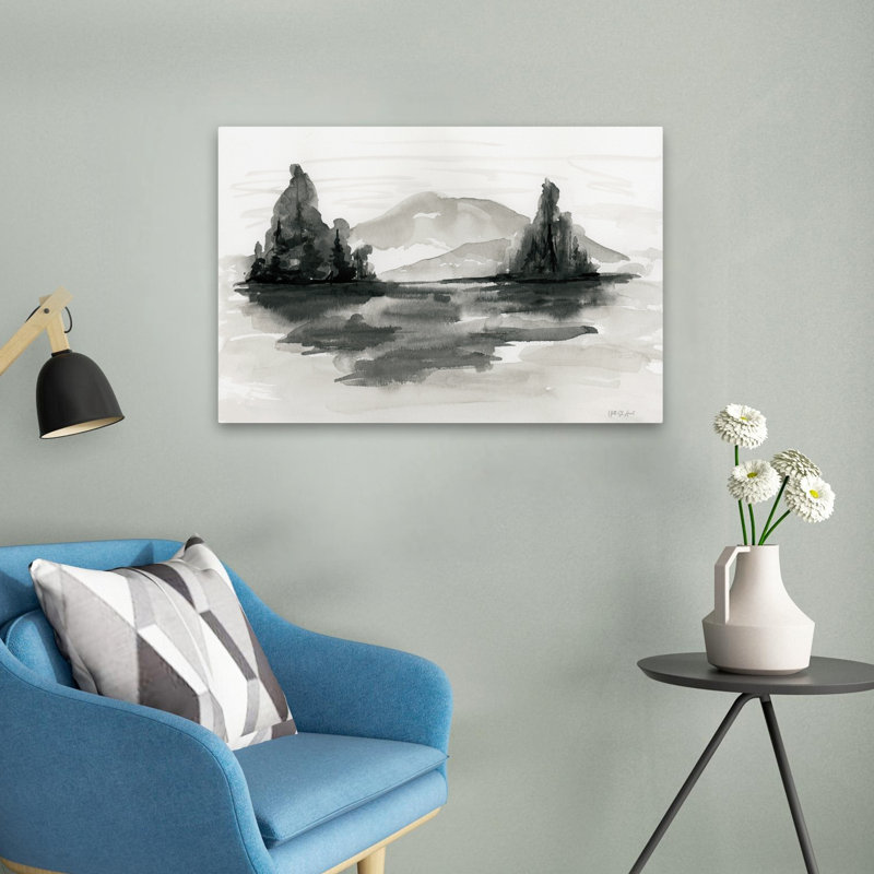 Paysage encre de chalet / auberge, H 24 po x l 16 po
