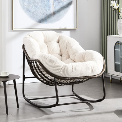 Chaise avec fonction berçante, blanc, pour porche, salon, fauteuil inclinable d'extérieur de patio, jardin, pièce