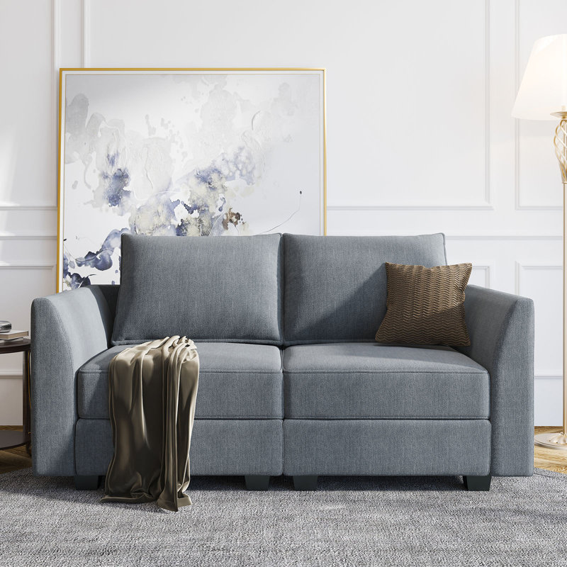 Causeuse à accoudoirs carrés 61 po avec espace de rangement, Mélange de polyester gris bleuté