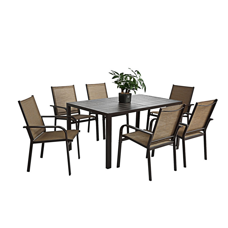 Ensemble 7 pièces de table de patio et 6 chaises PVC-coated polyester
