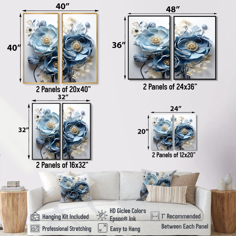Ranunculus Bouquet VI - impressions sur toile bleues, H 40 po x l 40 po, Brun, Reproduction encadrée sans passe-partout