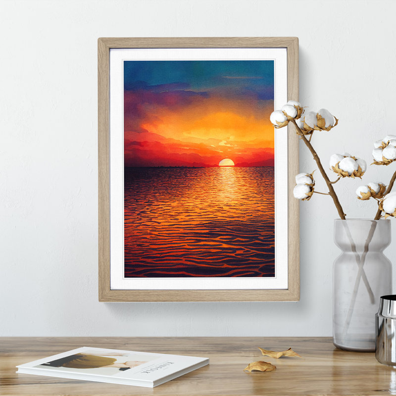 XV1022-4217X Striking Ocean Sunset No.4 - Single Picture Frame Print, 64cm H x 46cm W, Oak