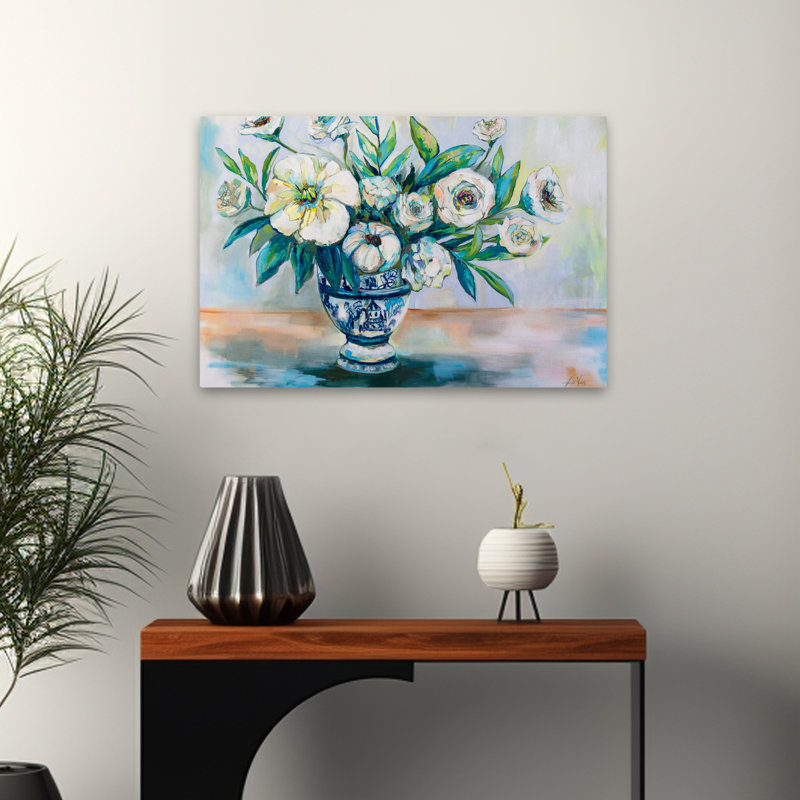 Art turquoise et finesse asiatique, H 16 po x l 24 po