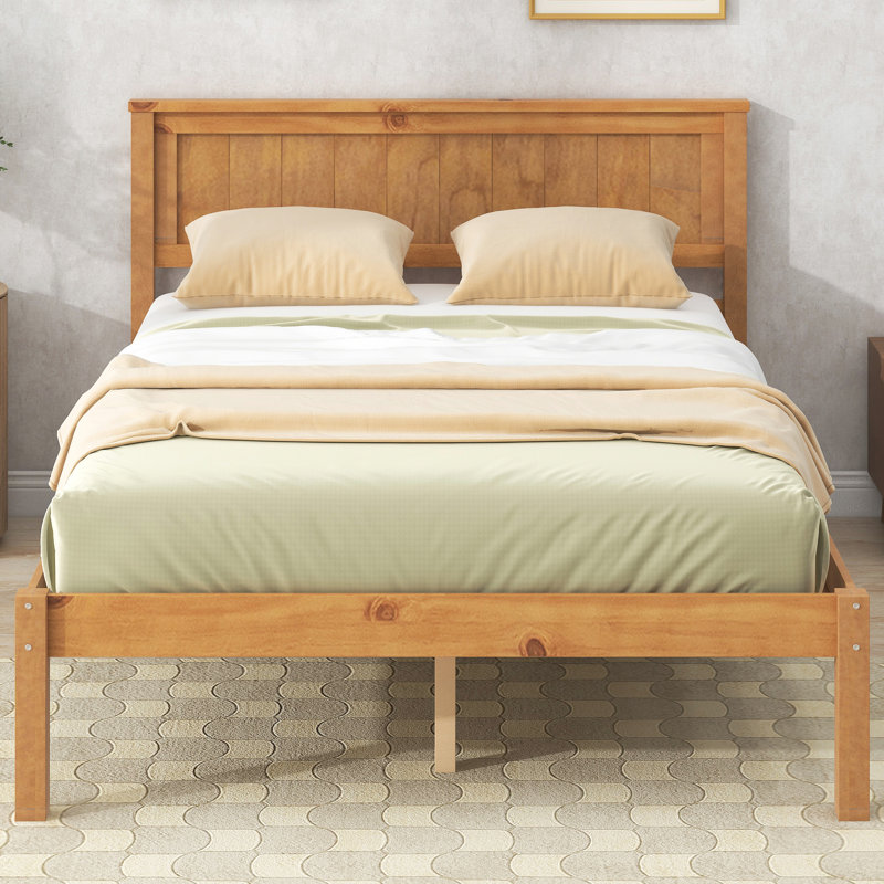 Base de lit plateforme avec tête de lit Beckville, Complète, Naturel