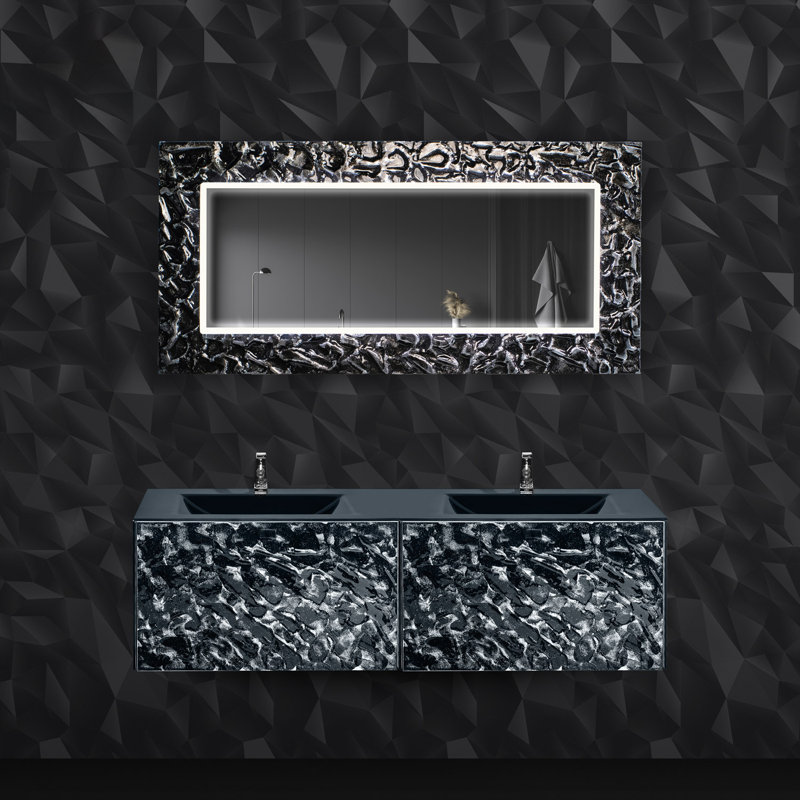Ensemble de meuble-lavabo mural double l 63 po x P 19 po x H 18,1 po Andrena, Noir, Noir