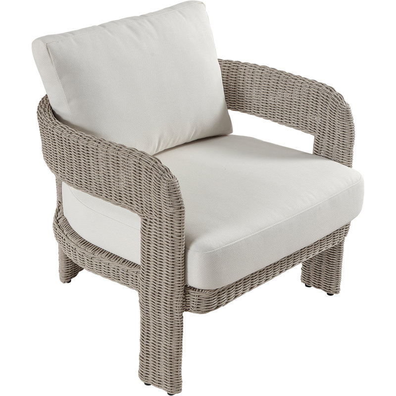 Fauteuil de patio extérieur en oléfine crème et osier Audiel, Cream