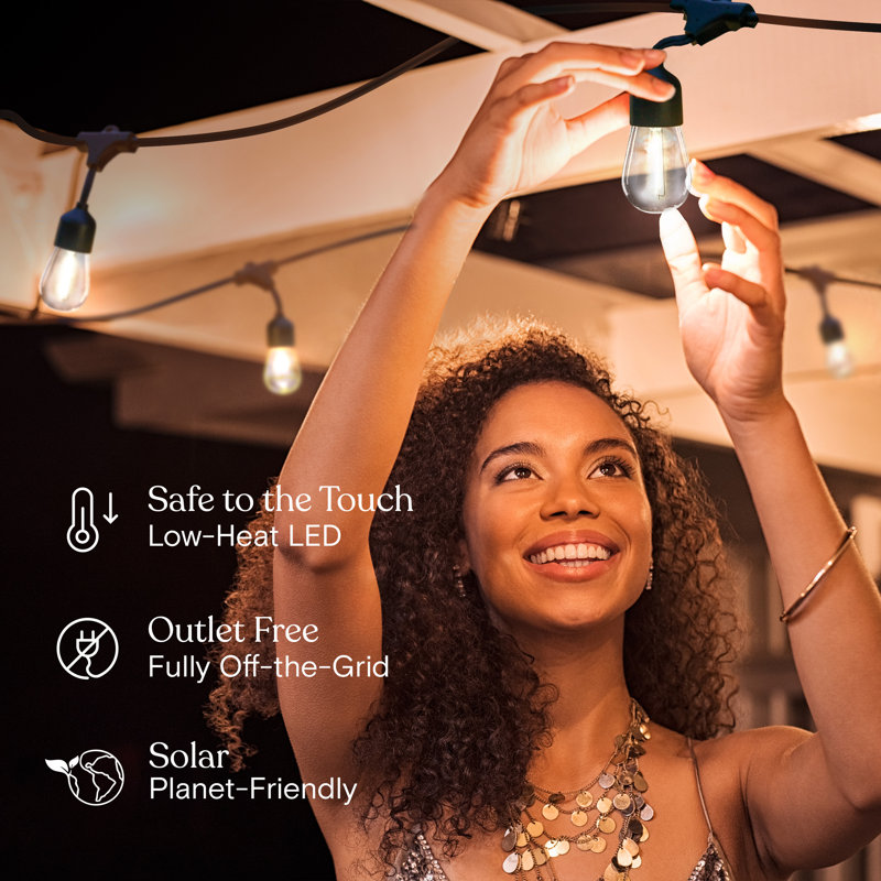 Guirlande solaire d'extérieur à DEL de 48 pi avec 15 ampoules S14 blanches douces Ambiance Pro, télécommande, résistant aux intempéries