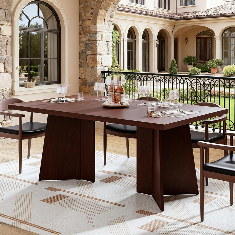 Table de salle à manger pour 6 à 8 personnes - Table de cuisine moderne de 63 po avec grand plateau et pieds piédestal robustes, table de salle à manger, salle de conférence, maison