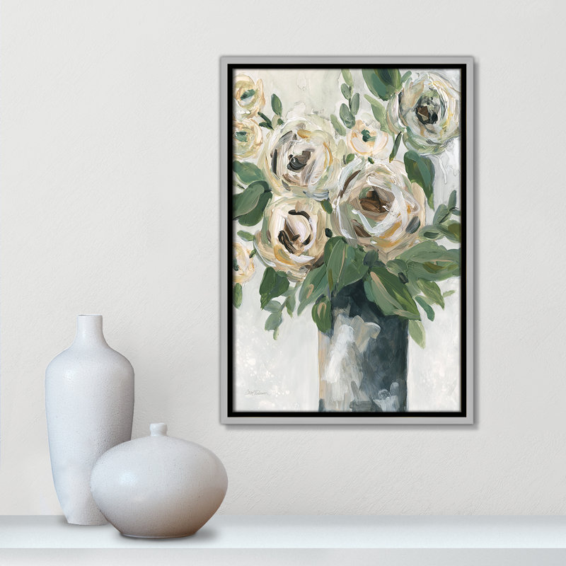 Impression florale de profondeur par Carol Robinson, H 19,5 po x l 13,5 po x P 2 po, Argenté